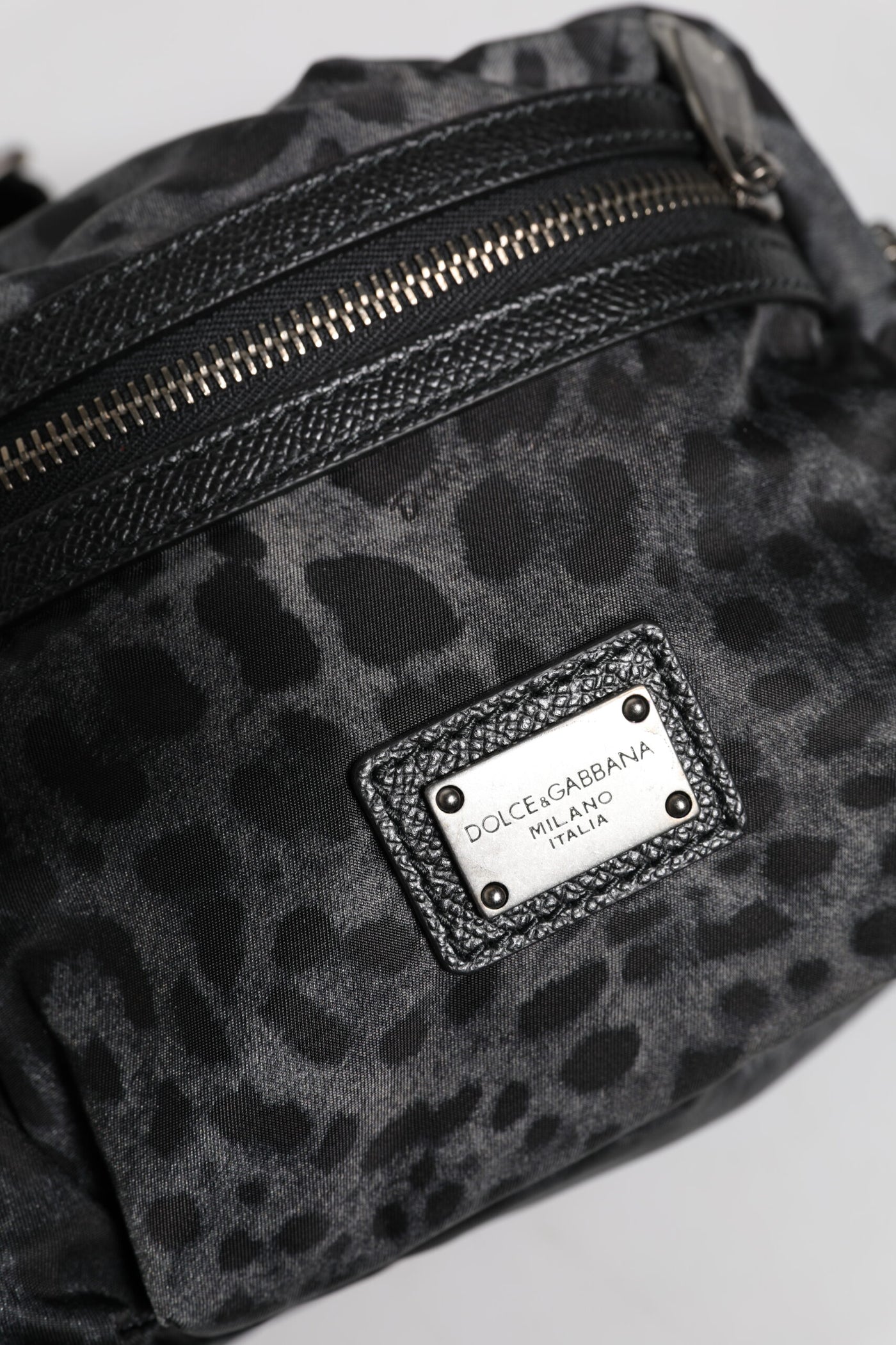 Dolce & Gabbana Black Gray Leopard DG Logo Belt Waist Fanny Pack Bag