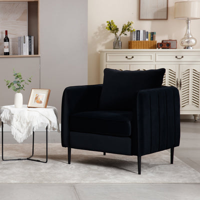 Accent Chair for Living Room, Velvet Comfy Single Sofa Chair Mid-Century Modern Armchair with 1 Pillow and Metal Legs for Bedroom Office Reading