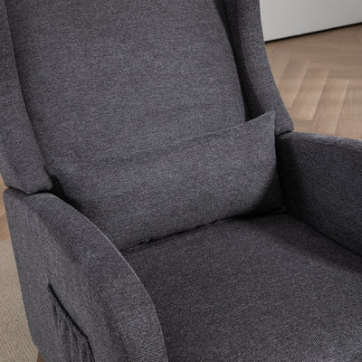 25.4'W Modern Rocking Chair for Nursery, Mid Century Accent Arm Rocker With Retractable Footrest, Side Pocket, Comfy Upholstered Wingback Wooden Glider Chair for Living Room Baby Kids Room. Charcoal