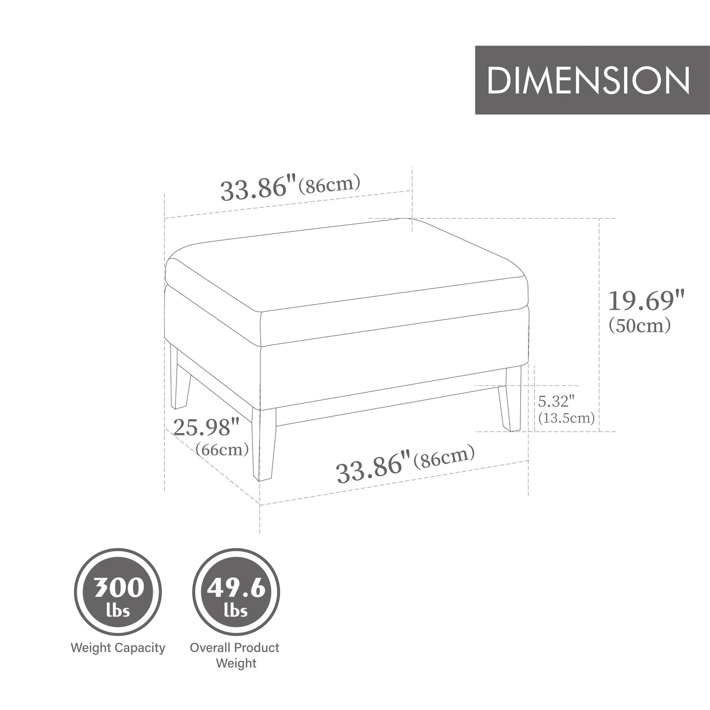 33.86'W Upholstered Wood Base Storage Ottoman with Reversible Lid Coffee Table, Foot Stool Square Footrest with Rubberwood Legs for Living Room Bedroom Entryway and Office, Ivory Boucle.