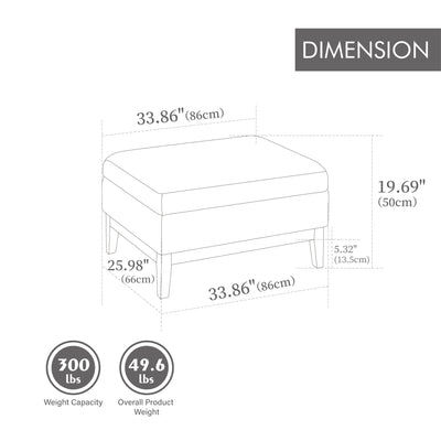 33.86'W Upholstered Wood Base Storage Ottoman with Reversible Lid Coffee Table, Foot Stool Square Footrest with Rubberwood Legs for Living Room Bedroom Entryway and Office, Ivory Boucle.
