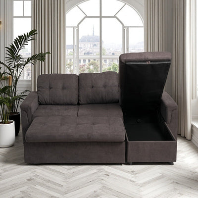Upholstered Sleeper Sofa, L Shaped Sectional Couch with Reversible Storage, Convertible Corner Lounge Couches w/Pull Out Sofa bed for Living Room, Apartment,