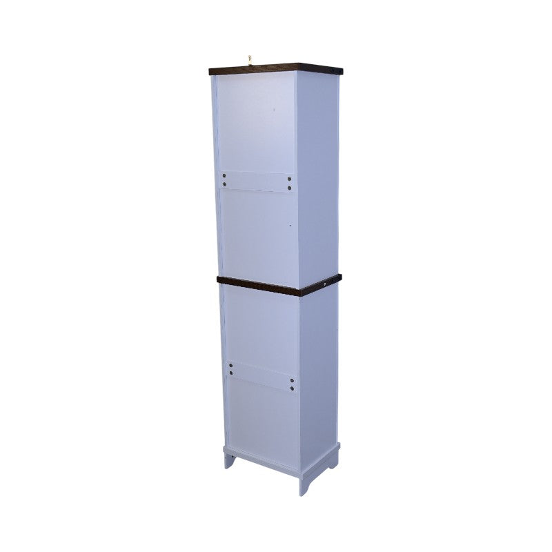 Narrow cabinet,Bathroom Storage Cabinet, Farmhouse Storage Cabinet with Adjustable Shelves & Storage Drawer, Tall Linen Tower for Bathroom, Living Room, White with black walnut color (top)
