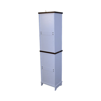Narrow cabinet,Bathroom Storage Cabinet, Farmhouse Storage Cabinet with Adjustable Shelves & Storage Drawer, Tall Linen Tower for Bathroom, Living Room, White with black walnut color (top)