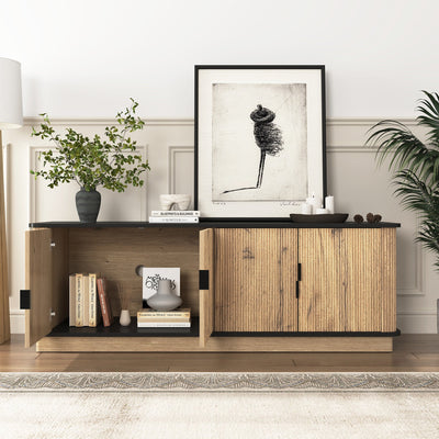 Natural Wood Grain Four-Door MDF TV Cabinet, An Ideal Choice for TV And Item Storage in Modern Homes, A Perfect Blend of Nordic And Modern Minimalist Styles, With Dimensions of 55*15.7*18.9 inches