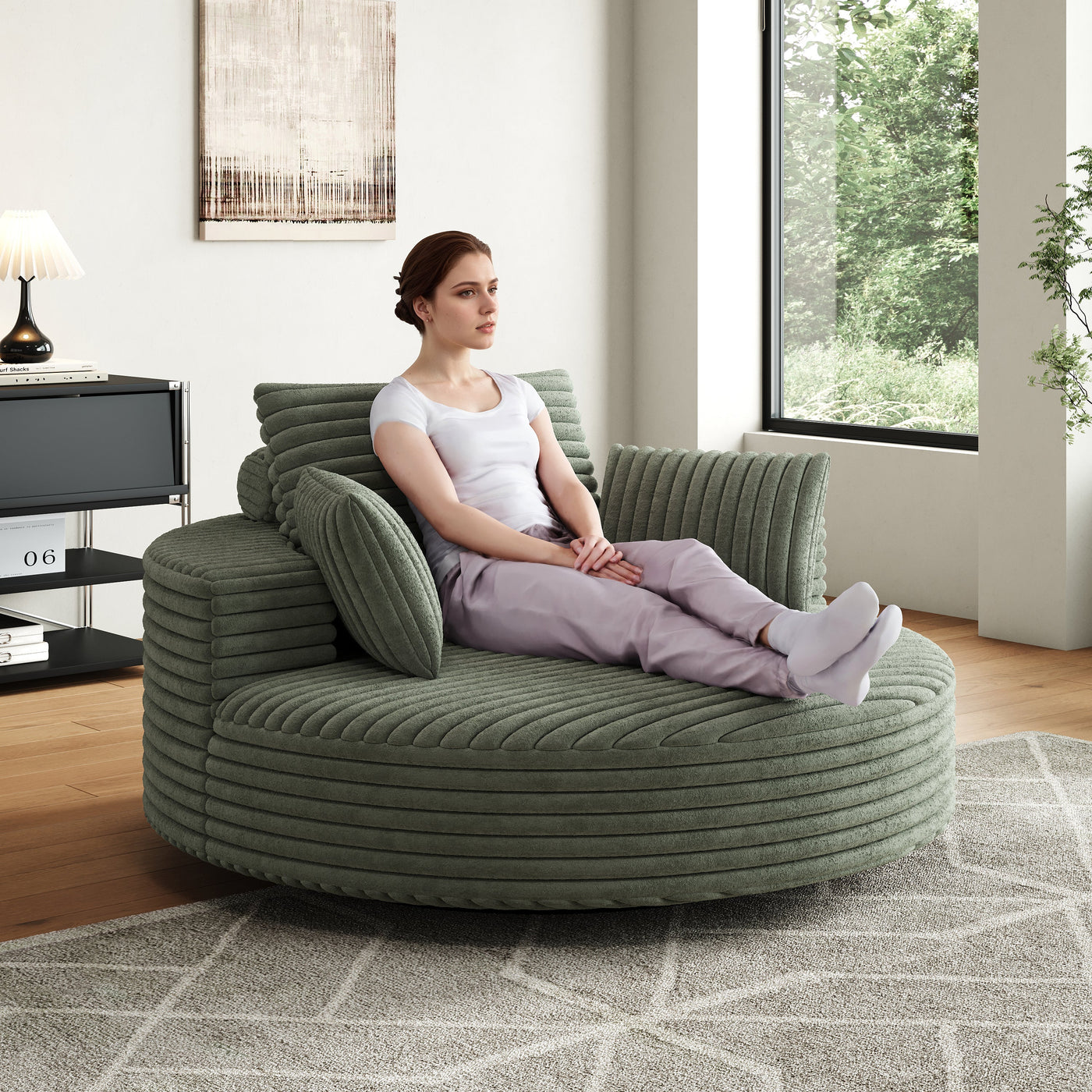 55''L Corduroy Chenille Foam Single Swivel Chair, Fluffy Modern Sleeper, 360 Degree Swivel Chair for Living Room, Bedroom, Lounge and Projection Room