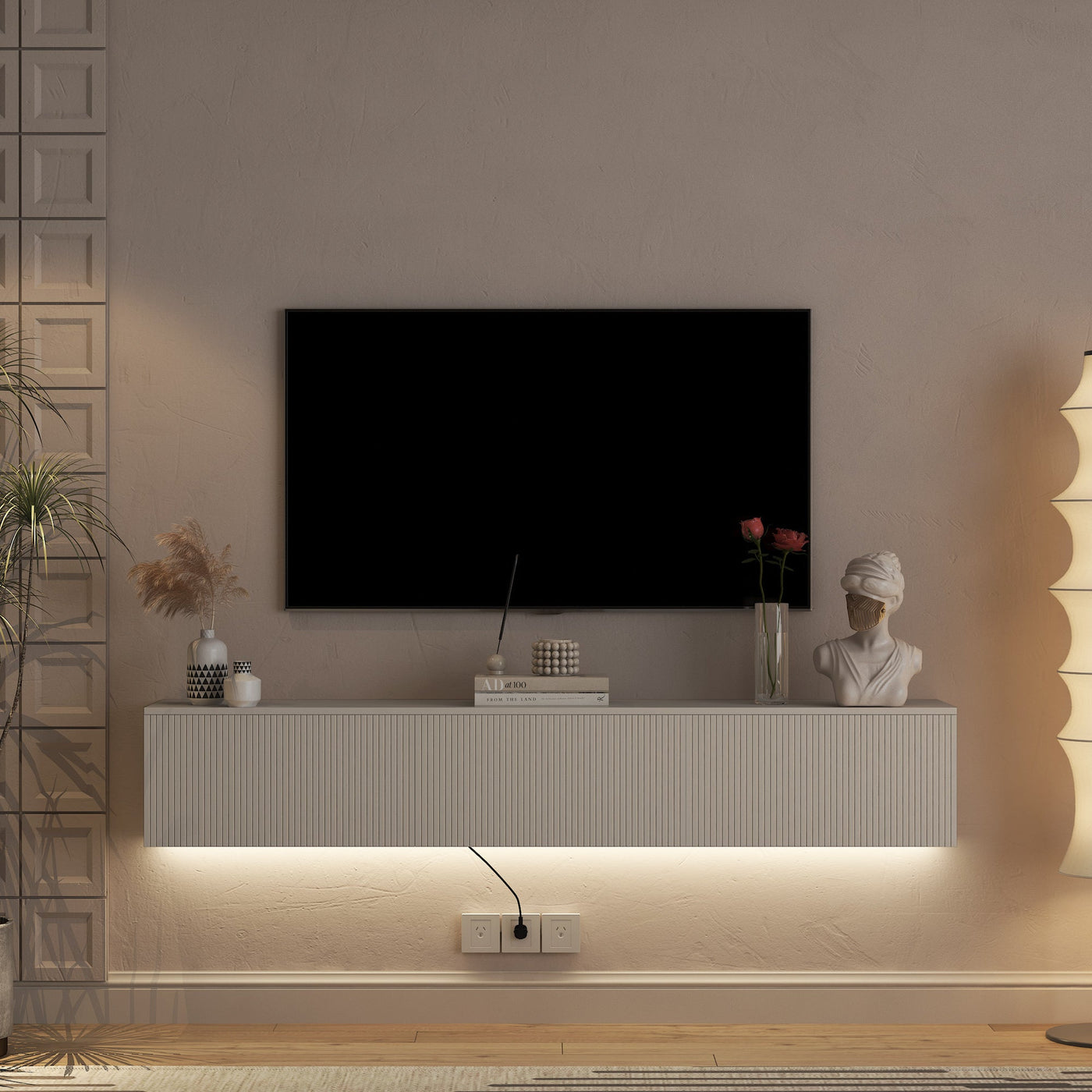 Floating TV Stand Wall Mounted with 16 Color LEDs,69' Modern TV Stand, Floating TV Cabinet Entertainment Center for 55 60 65 Inch TV,