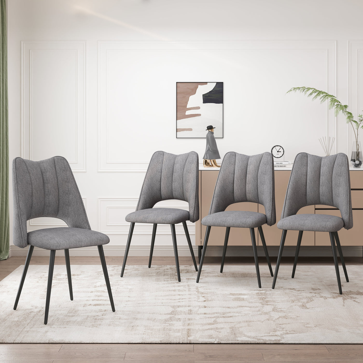4-Chair Set Combination, Modern and Simple, With High Resilience Filling, Metal Legs, Adjustable Feet, Suitable For Kitchens and Dining Rooms,(Grey)