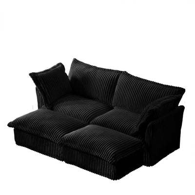 Slipcovered Sofa 2 Seater Sofa    With 2 Ottomans, 2 Seater Sleeper Sofa Bed Home Theater Oversized Sofa For Living Room, Corduroy, Black