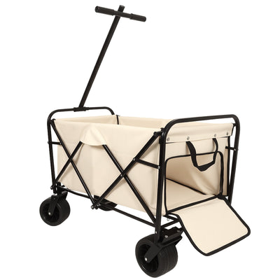 360° Rotating Rear Wheel Heavy-Duty Folding Wagon – Multi-Use Garden Cart with All-Terrain Wheels, Design for Camping, Beach, Picnic & Outdoor, Beige