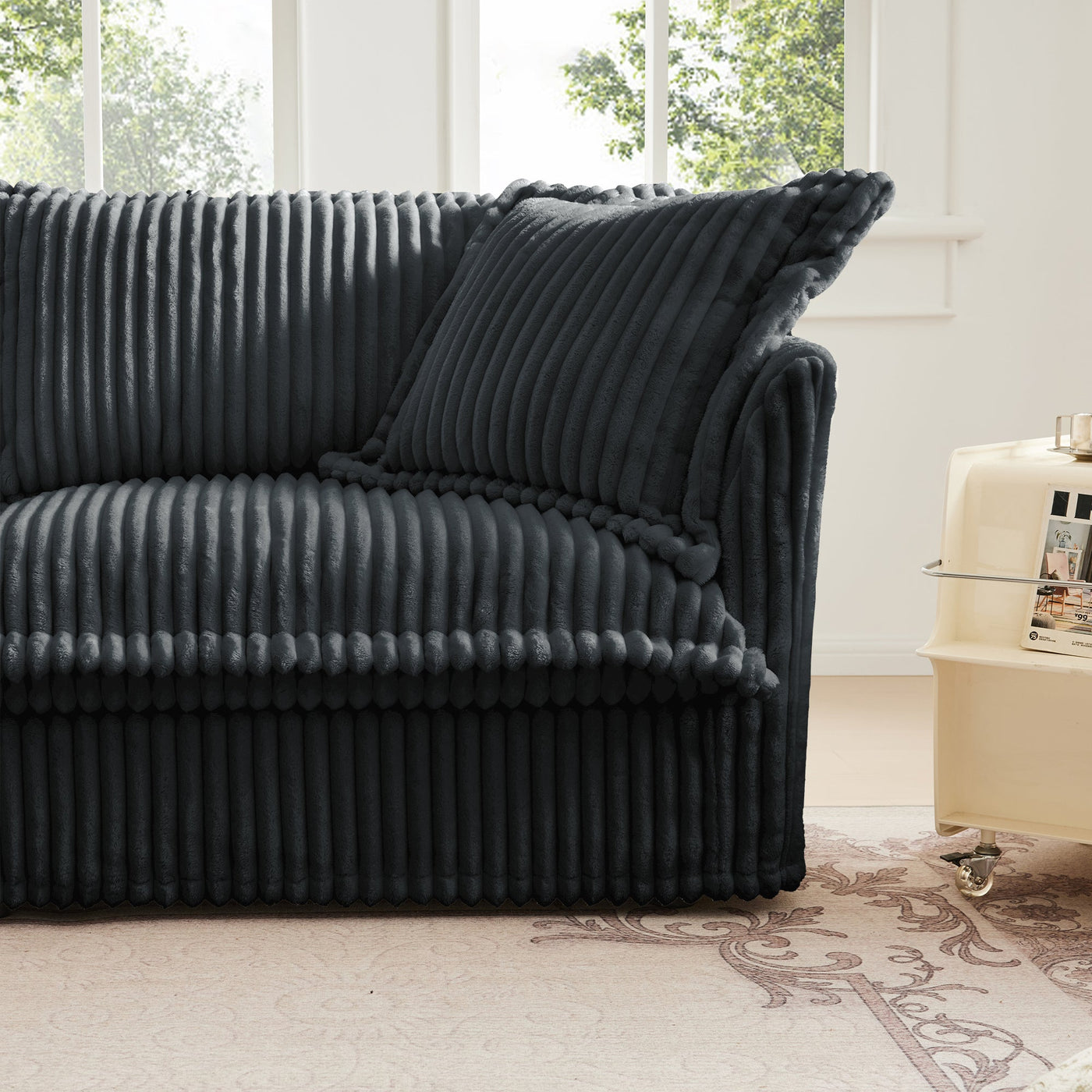 Slipcovered Long Sofa, 4 Seater Sofa with Removable Cover, Extra Deep Couch for Living Room, Corduroy Fabric Cloud Like Comfy Sofa Couch, Gray Corduroy Fabric