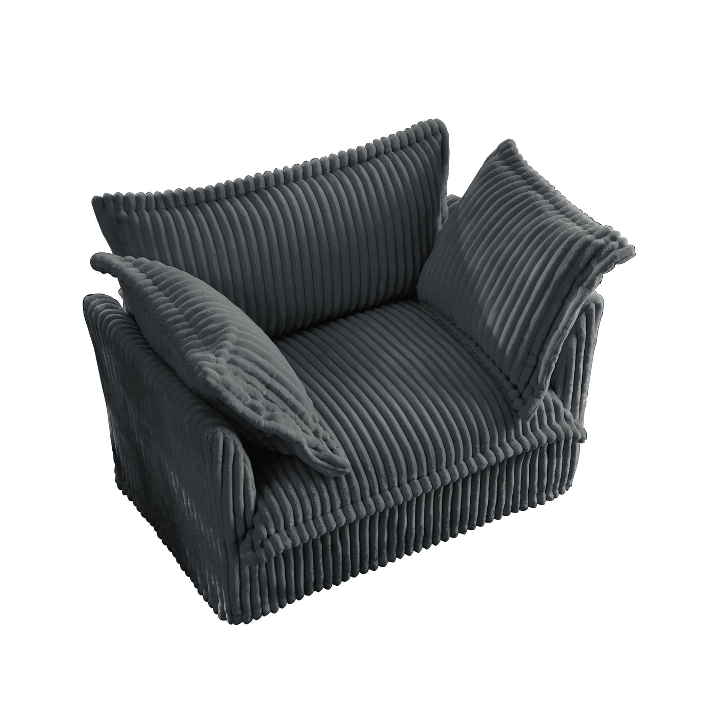 Slip-covered Armchair with 1 Big Back Cushion and 2 Big Toss Pillows, Single Deep Seat Comfy Single Couch Sofa Multiple Large Soft Pillows, Grey  Corduroy Fabric