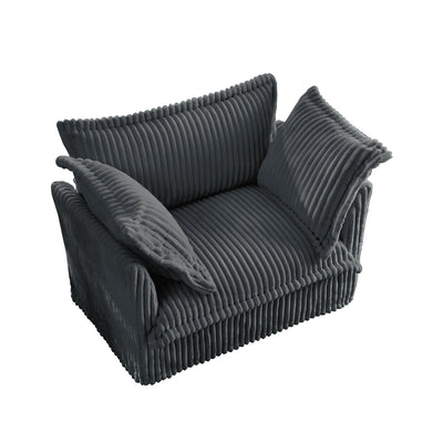 Slip-covered Armchair with 1 Big Back Cushion and 2 Big Toss Pillows, Single Deep Seat Comfy Single Couch Sofa Multiple Large Soft Pillows, Grey  Corduroy Fabric