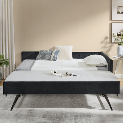 Full Size Daybed with Trundle Upholstered Tufted Sofa Bed, Sofa Bed Frame with Comfortable Backrest and Armrests, Velvet, Black(79.5''x58''x25'')