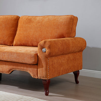 66-Inch Modern Linen Loveseat Sofa with Wooden Legs & Crystal button and Copper Nail, Tufted Backrest, Perfect for Living Room, Bedroom, or Office (Orange)