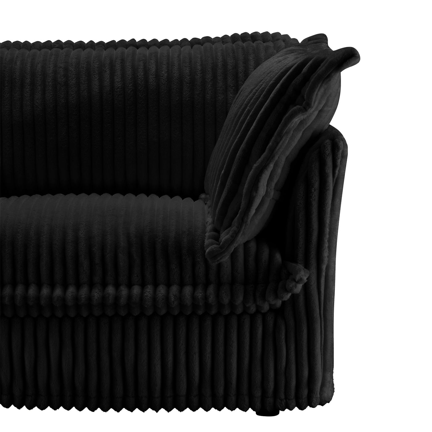 Slipcovered L Shape Sectional Long Sofa Couch, 4 Seater Sofa with Suppleness Armrests,Deep Seat Sofa with 2 Big Pillows, Comfy Couch for Living Room, Apartment, Black Corduroy Fabric