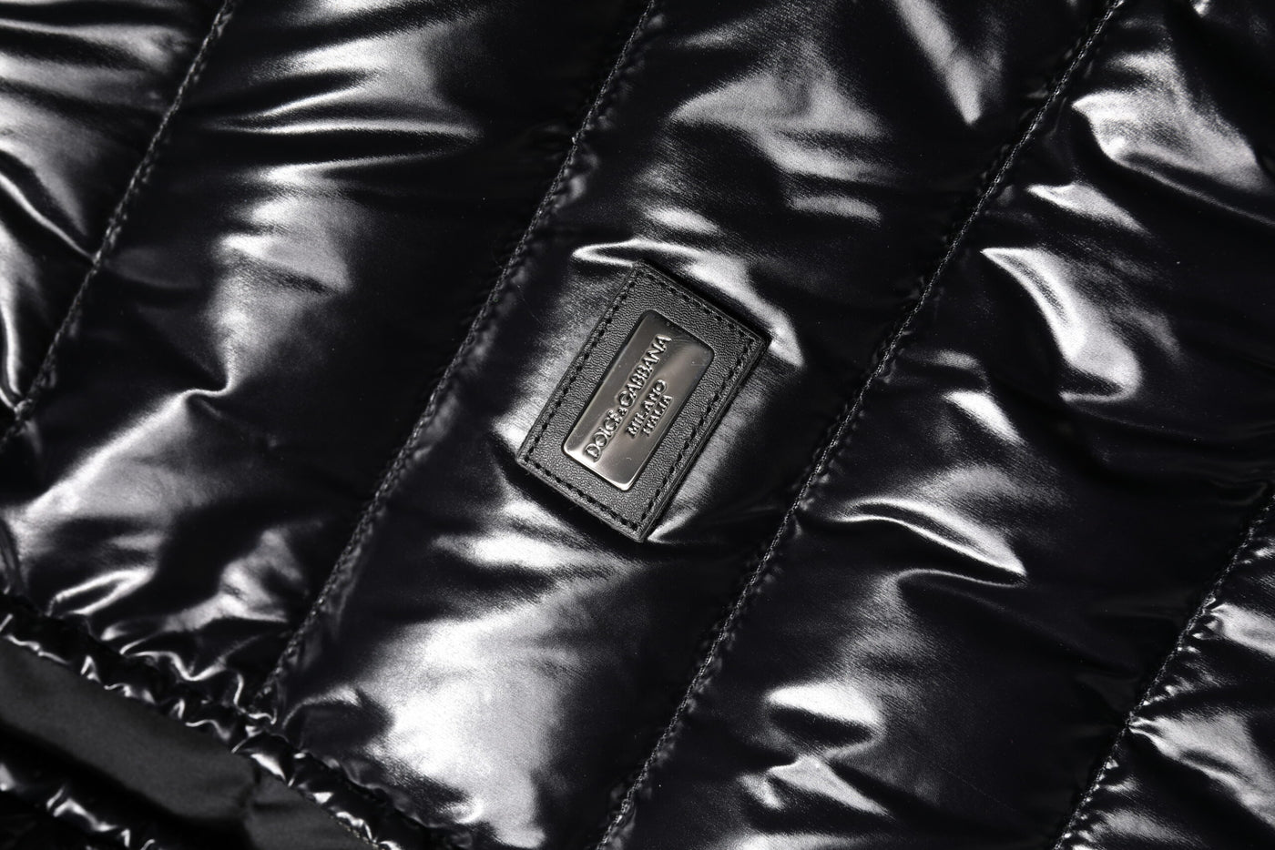 Dolce & Gabbana Black Logo Plaque Full Zip Puffer Jacket