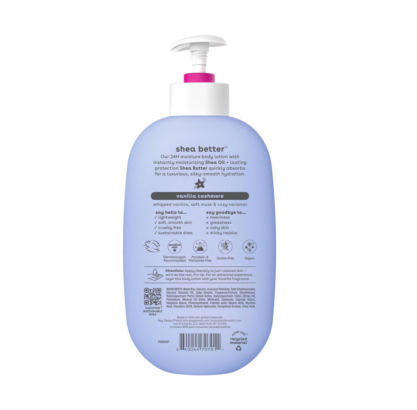 eos Shea Better Body Lotion- Crème de Pistachio, 24-Hour Moisture Skin Care, Lightweight & Non-Greasy, Made with Natural Shea, Vegan, 16 fl oz