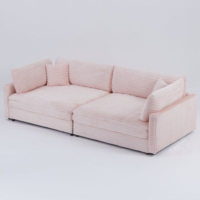 Elegant Pink Corduroy Sofa with Throw Pillows and Backrests for Living Room Leisure
