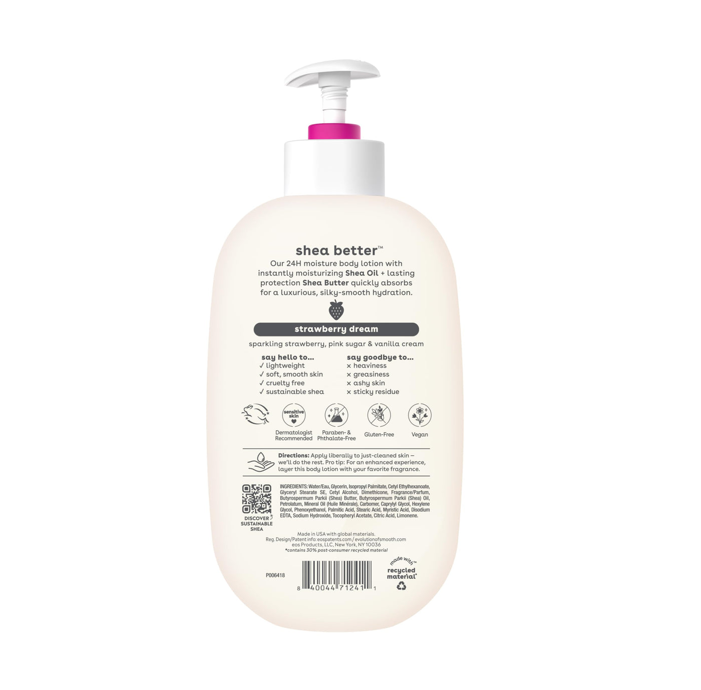 eos Shea Better Body Lotion- Crème de Pistachio, 24-Hour Moisture Skin Care, Lightweight & Non-Greasy, Made with Natural Shea, Vegan, 16 fl oz
