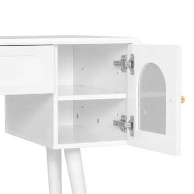 Elegant Vanity Makeup Table & Chair Set, Modern Dressing Table with Organizer, Writing Desk, Charging Port, White, Engineered Wood