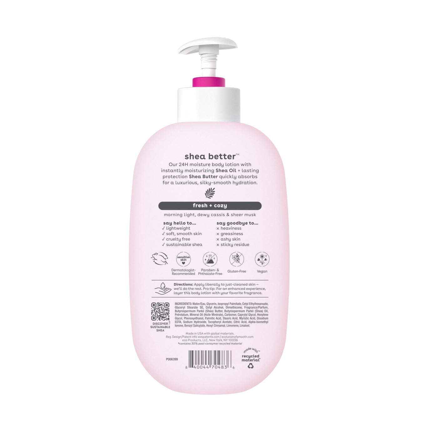 eos Shea Better Body Lotion- Crème de Pistachio, 24-Hour Moisture Skin Care, Lightweight & Non-Greasy, Made with Natural Shea, Vegan, 16 fl oz