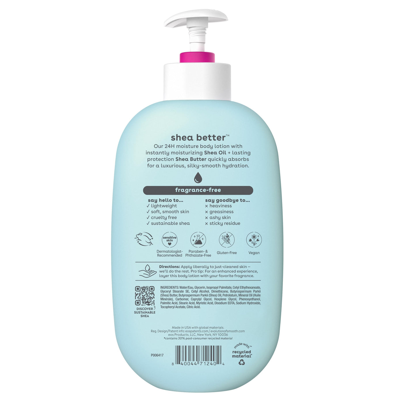 eos Shea Better Body Lotion- Crème de Pistachio, 24-Hour Moisture Skin Care, Lightweight & Non-Greasy, Made with Natural Shea, Vegan, 16 fl oz