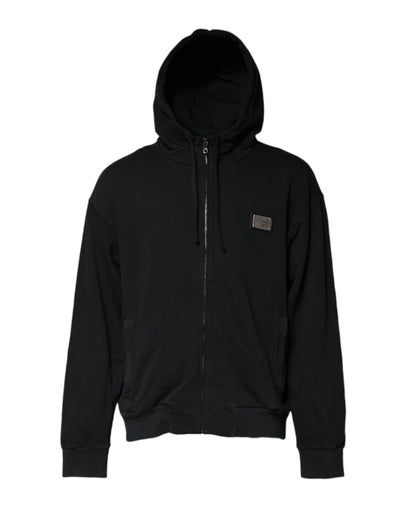 Dolce & Gabbana Black Logo Full Zip Hooded Men Sweatshirt Sweater