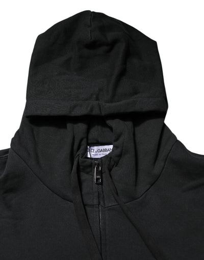 Dolce & Gabbana Black Logo Full Zip Hooded Men Sweatshirt Sweater