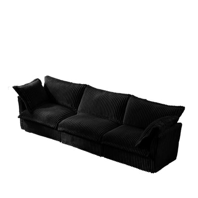 Slipcovered Sofa Couch, Modern 3 Seater Sofa with Suppleness Armrests,Deep Seat Sofa with Soft Multiple Big Pillows, Comfy Couch for Living Room, Apartment,Black Corduroy Fabric