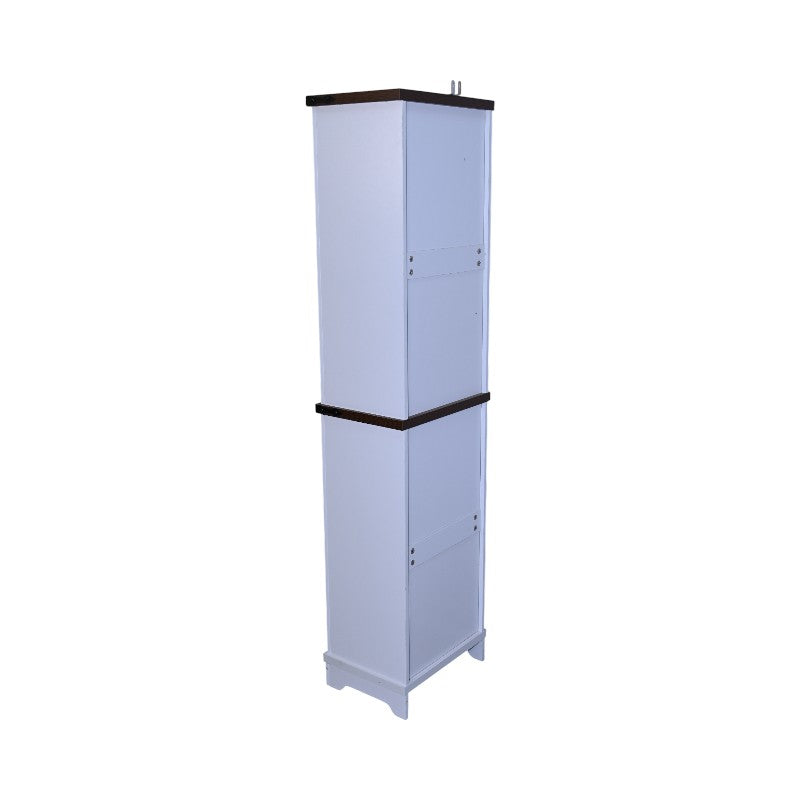 Narrow cabinet,Bathroom Storage Cabinet, Farmhouse Storage Cabinet with Adjustable Shelves & Storage Drawer, Tall Linen Tower for Bathroom, Living Room, White with black walnut color (top)