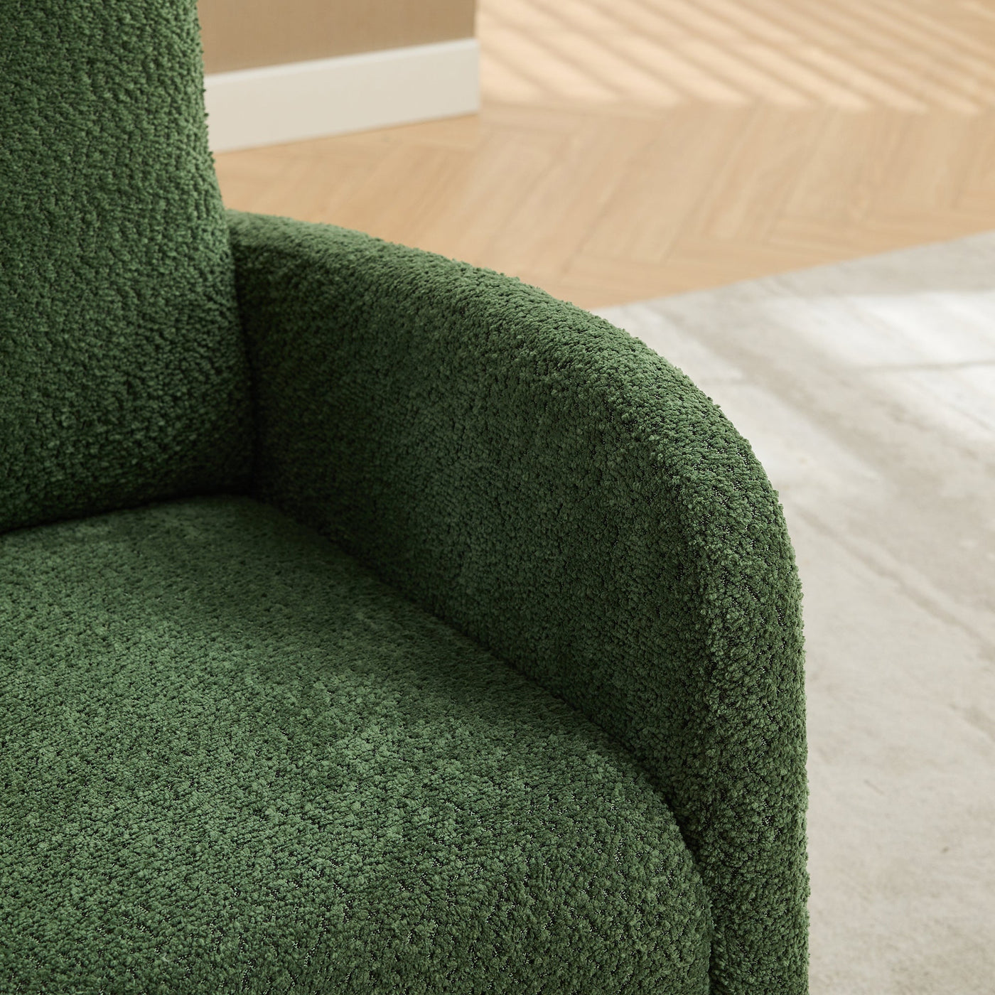 25.4'W Green Boucle High Back Glider Rocking Chair with Retractable Footrest and Rubber Wood Legs for Nursery and Living Room