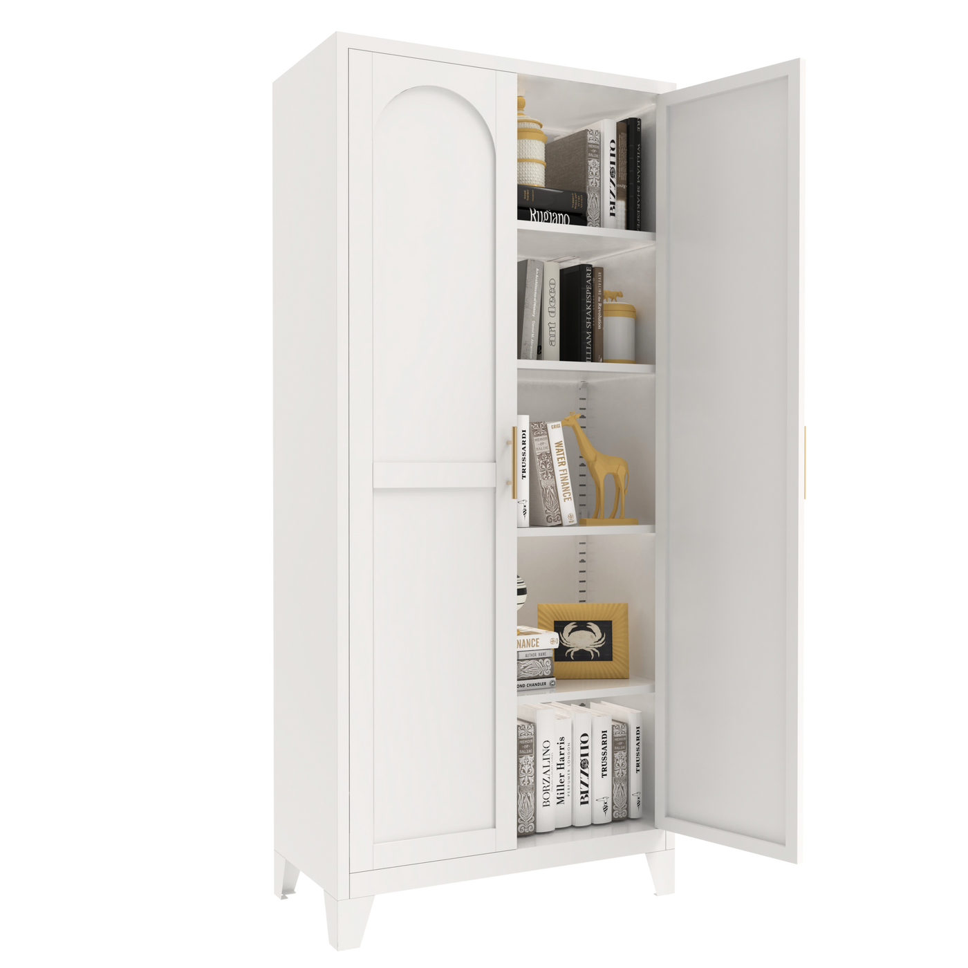 71'' 2 Shapely Doors Cabinet, Metal Storage Cabinet with Doors and Adjustable Shelves, for Bedroom, Living Room, Kitchen (White)