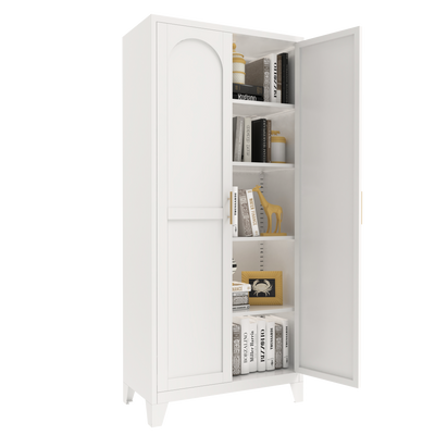 71'' 2 Shapely Doors Cabinet, Metal Storage Cabinet with Doors and Adjustable Shelves, for Bedroom, Living Room, Kitchen (White)