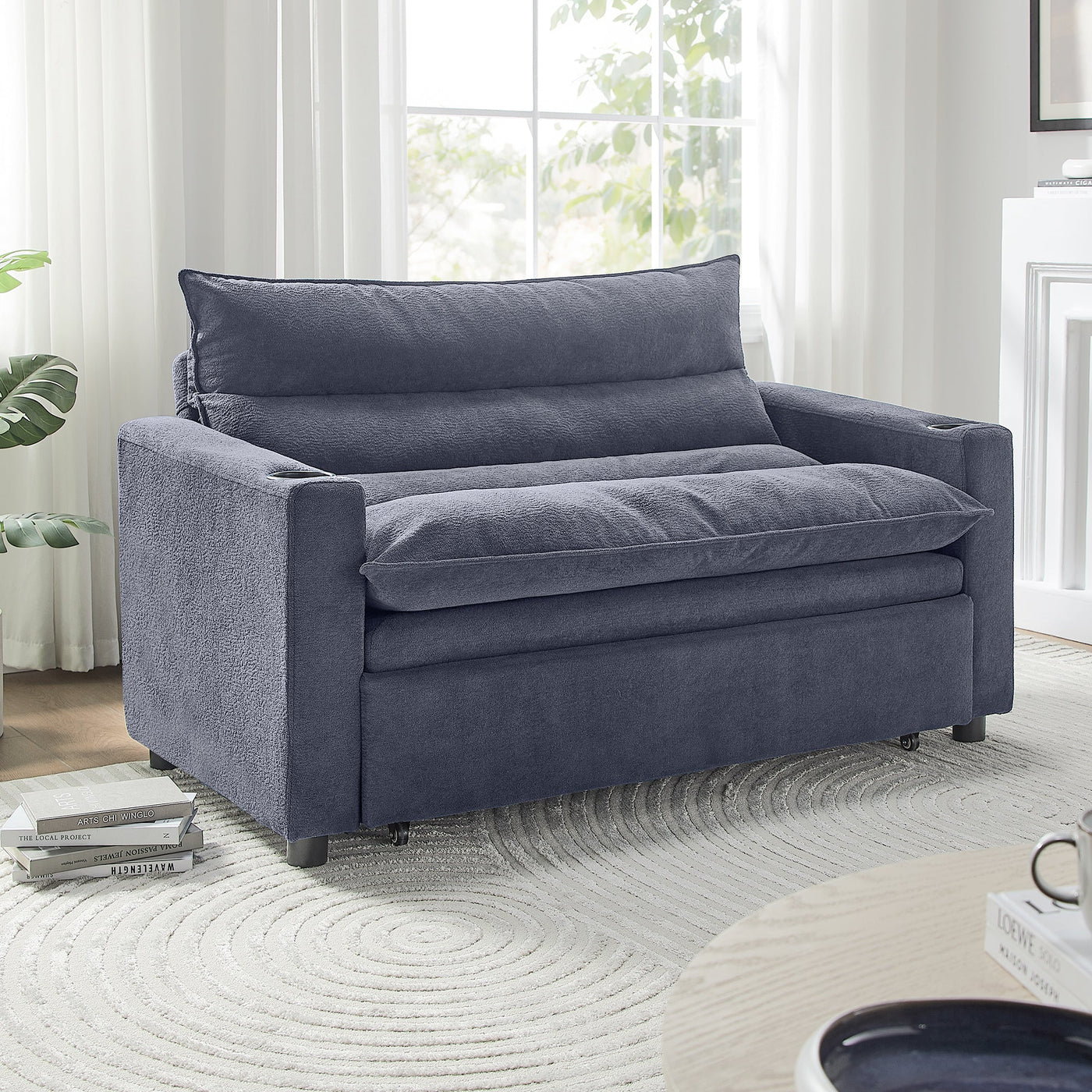 Convertible Sofa Bed, 3-in-1 Multi-Functional Velvet Sleeper Couch Pull-Out Bed, 47'' Loveseat Chaise Lounge with Adjustable Backrest , Living Room, Small Space