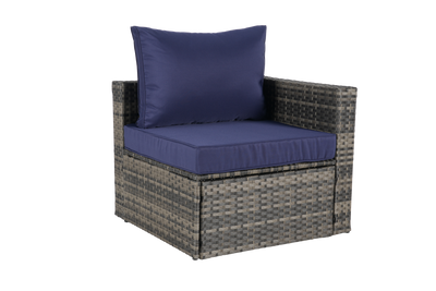 8 Piece Outdoor Patio Sofa Set, Sectional L- Shaped Patio Furniture Wicker Patio Conversation Set with Curved Sofa  Ottoman & Glass Top Table for Backyard Poolside