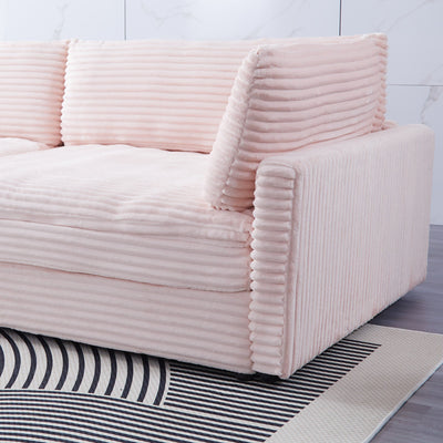 Elegant Pink Corduroy Sofa with Throw Pillows and Backrests for Living Room Leisure
