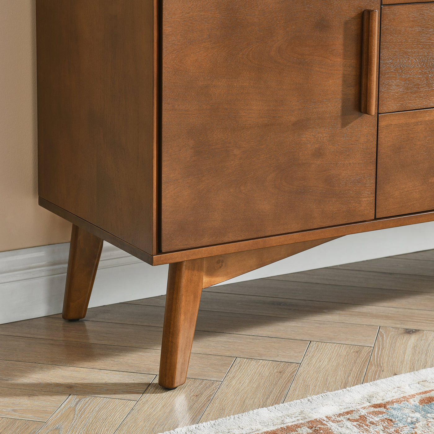 47.3' Mid Century Modern Sideboard Buffet Cabinet with Storage, Storage Cabinet with 2 Doors and 3 Drawers for Kitchen Dining Living Room, Accent Console Table, Walnut
