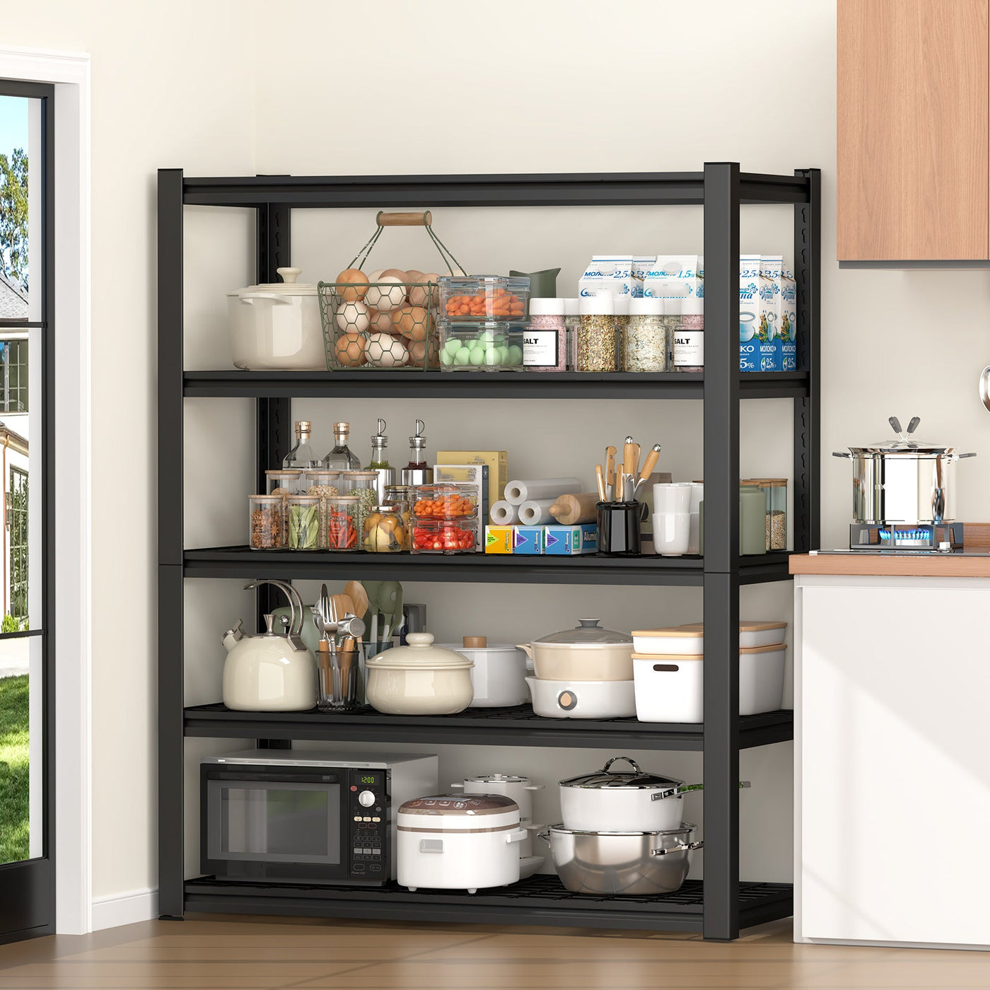 59 Inches Metal Garage Storage Rack, Heavy-Duty Steel Moisture-Proof And Waterproof 5-Layer Adjustable Storage Shelving Unit.Designed For Warehouse Storage (food Pantries, Industrial Use)