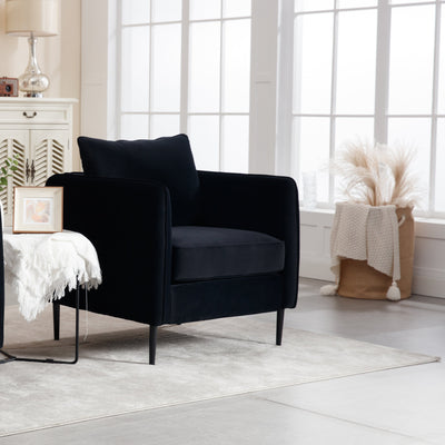 Accent Chair for Living Room, Velvet Comfy Single Sofa Chair Mid-Century Modern Armchair with 1 Pillow and Metal Legs for Bedroom Office Reading