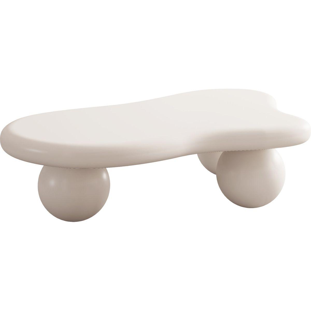 40 Inch Cloud Shaped Coffee Table with 3 Ball Legs for Living Room, Cream White