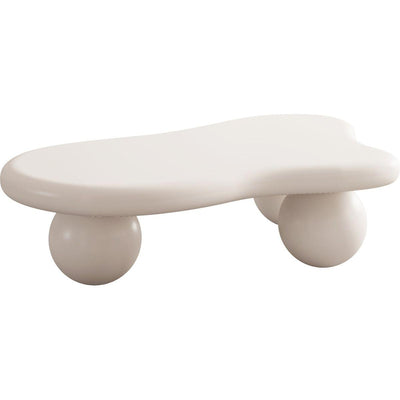 40 Inch Cloud Shaped Coffee Table with 3 Ball Legs for Living Room, Cream White