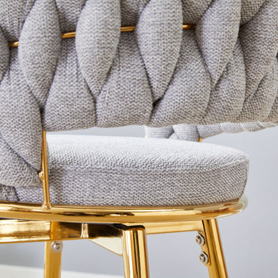 A set of 4 rotating bar stools, equipped with breathable linen cushions - beige seats with golden metal legs, suitable for the height of the kitchen island, dining table or bar counter