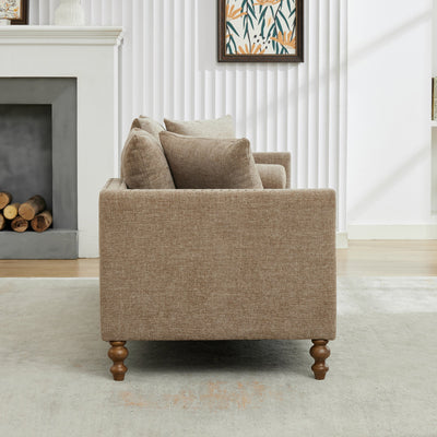 Upholstered Chaise Lounge Indoor with Nailheads, Sleeper Sofa Couch with 4 Throw Pillows & 2 Bolsters, Daybed with Rubberwood Legs, Taupe Chenille,75.2'' Wide