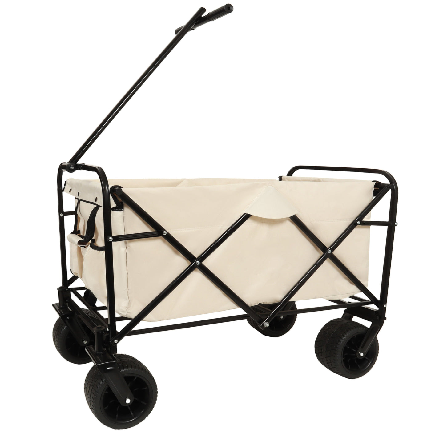 360° Rotating Rear Wheel Heavy-Duty Folding Wagon – Multi-Use Garden Cart with All-Terrain Wheels, Design for Camping, Beach, Picnic & Outdoor, Beige