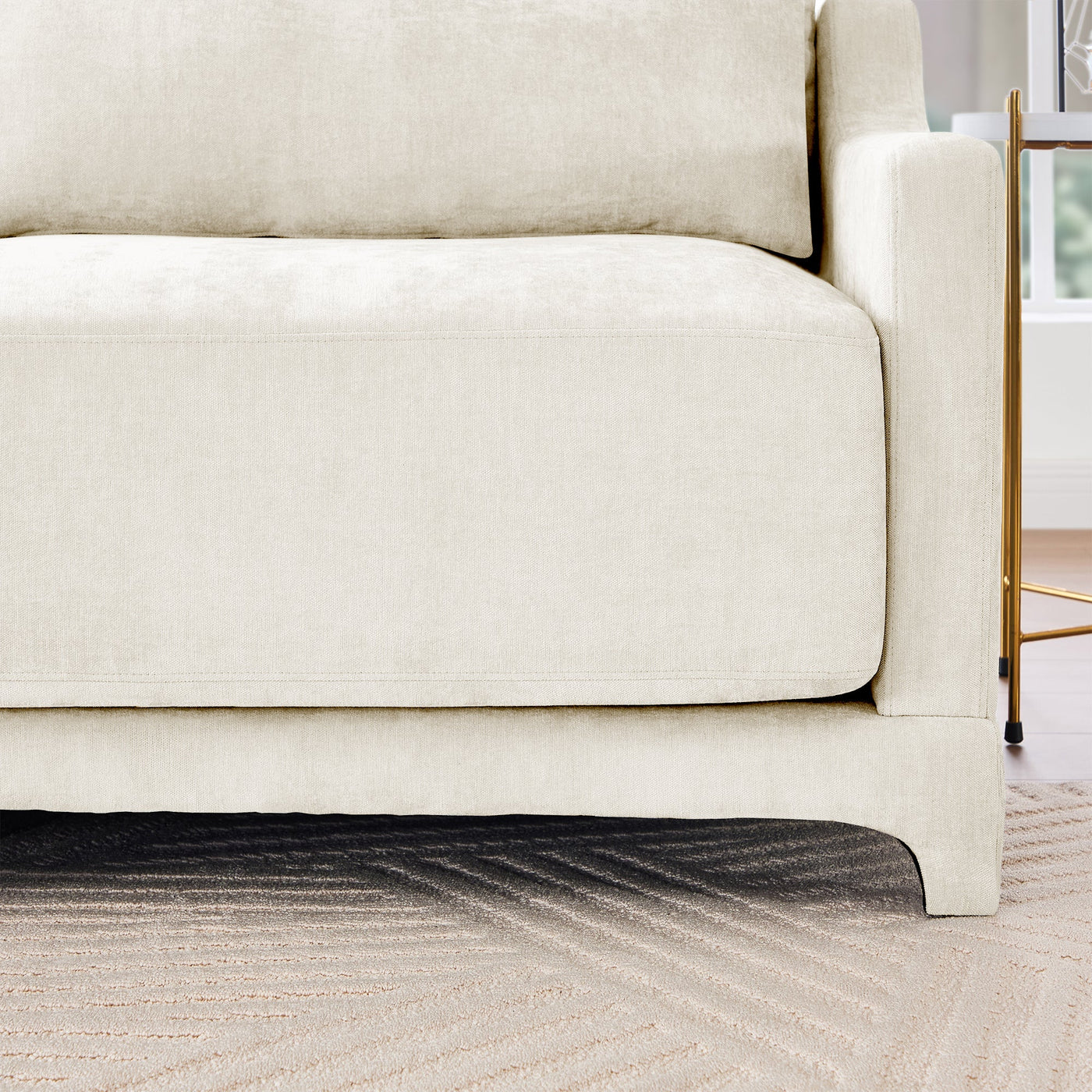 Elegant Chenille Three-Seater Sofa with Movable Ottomans, High-Resilience Sponge, Beige