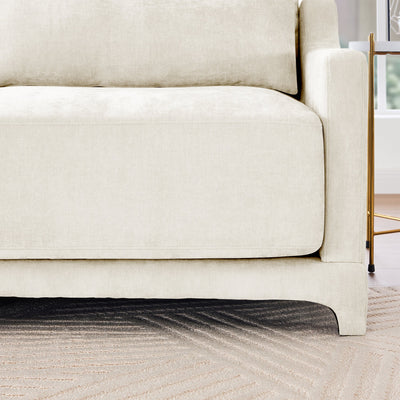 Elegant Chenille Three-Seater Sofa with Movable Ottomans, High-Resilience Sponge, Beige