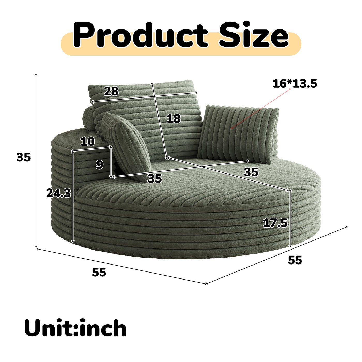 55''L Corduroy Chenille Foam Single Swivel Chair, Fluffy Modern Sleeper, 360 Degree Swivel Chair for Living Room, Bedroom, Lounge and Projection Room