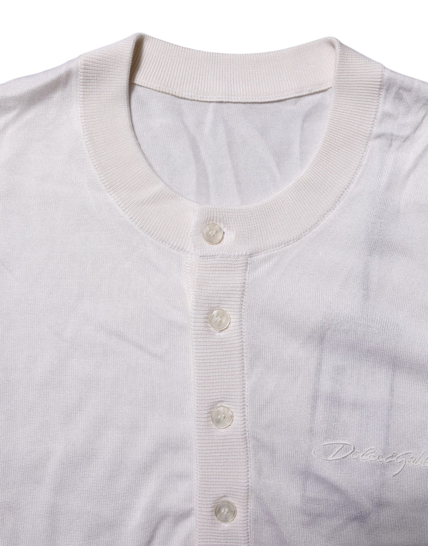 Dolce & Gabbana White Silk Short Sleeves Men Henley T-shirt