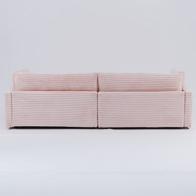 Elegant Pink Corduroy Sofa with Throw Pillows and Backrests for Living Room Leisure